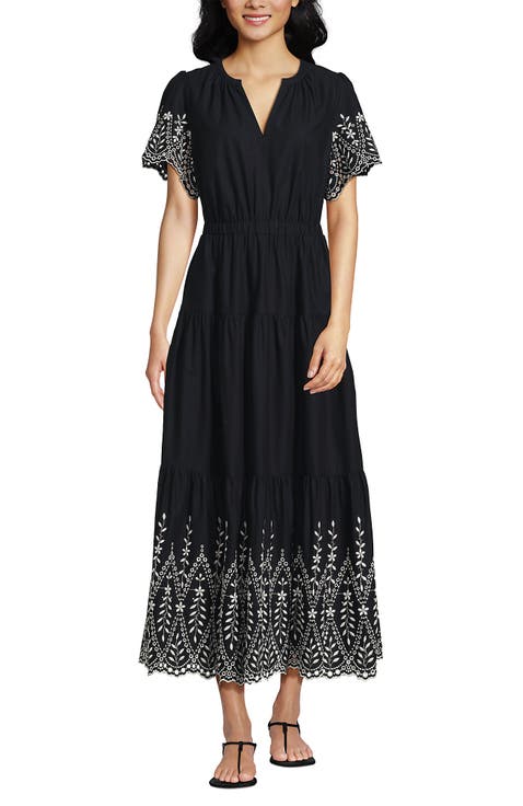 Tiered Cotton Poplin Eyelet Maxi Dress