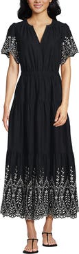 Lands' End Tiered Cotton Poplin Eyelet Maxi Dress