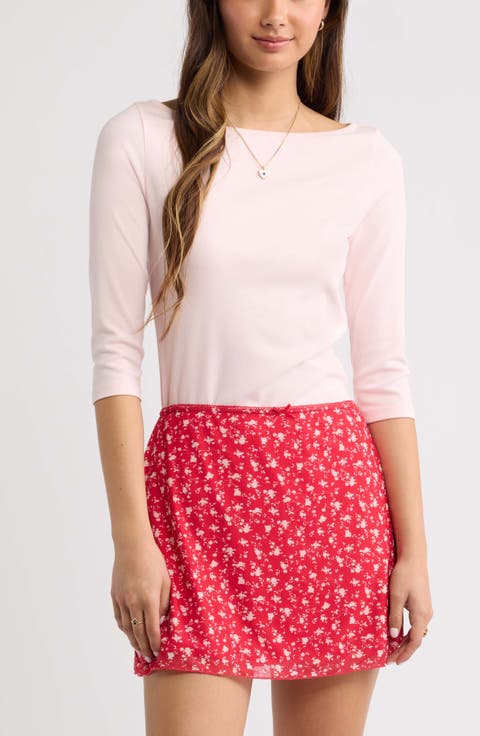 Boat Neck Three-Quarter Sleeve Top