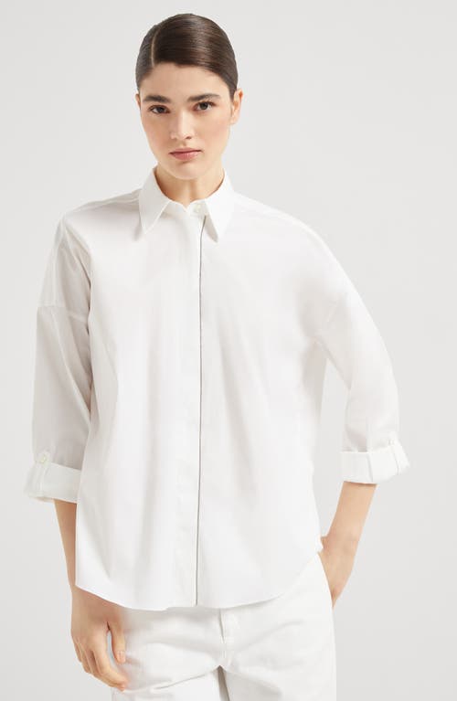Brunello Cucinelli White Stretch Poplin Shirt In White