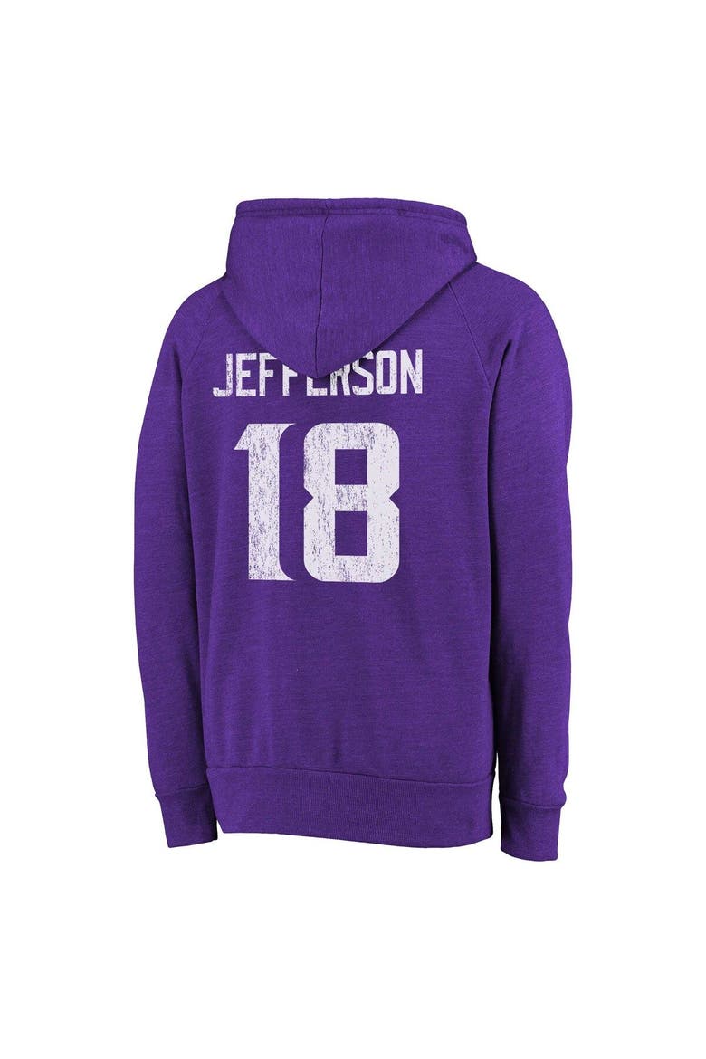 Men's Majestic Threads Justin Jefferson Purple Minnesota Vikings Name & Number Tri-Blend Pullover Hoodie, Alternate, color, Purple