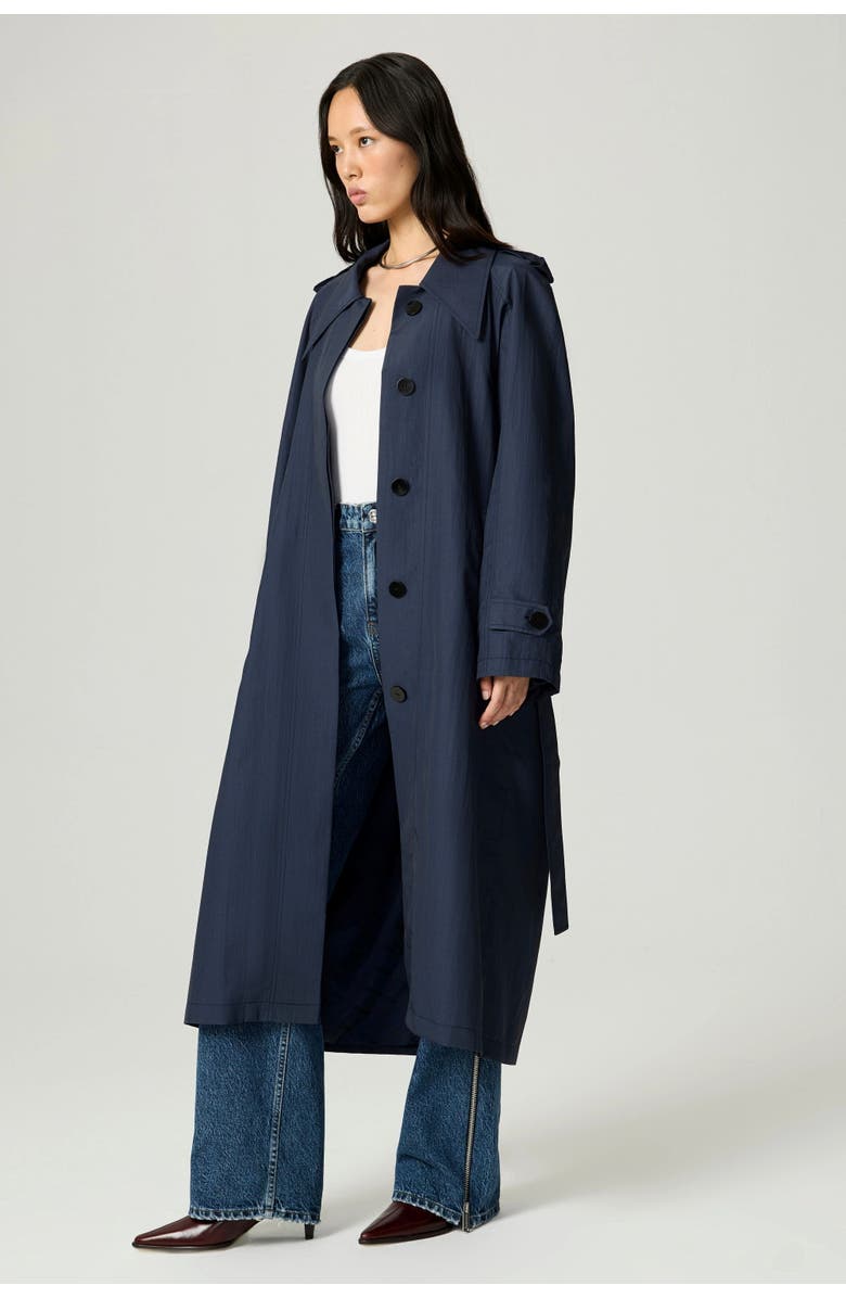 Nocturne Single-Breasted Cotton Trench Coat, Alternate, color, Navy Blue