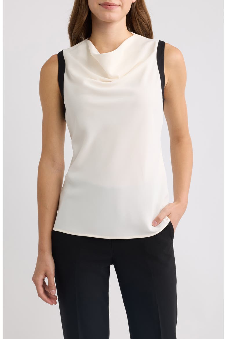 Cowl Neck Sleeveless Top, Main, color, WHITE DOVE / ANNE BLACK