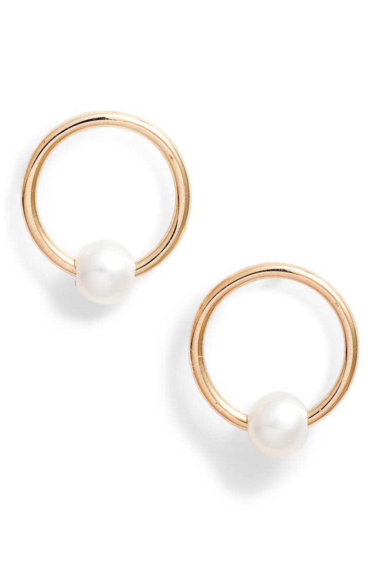 Pearl Frontal Hoop Earrings, Main, color, GOLD/ PEARL