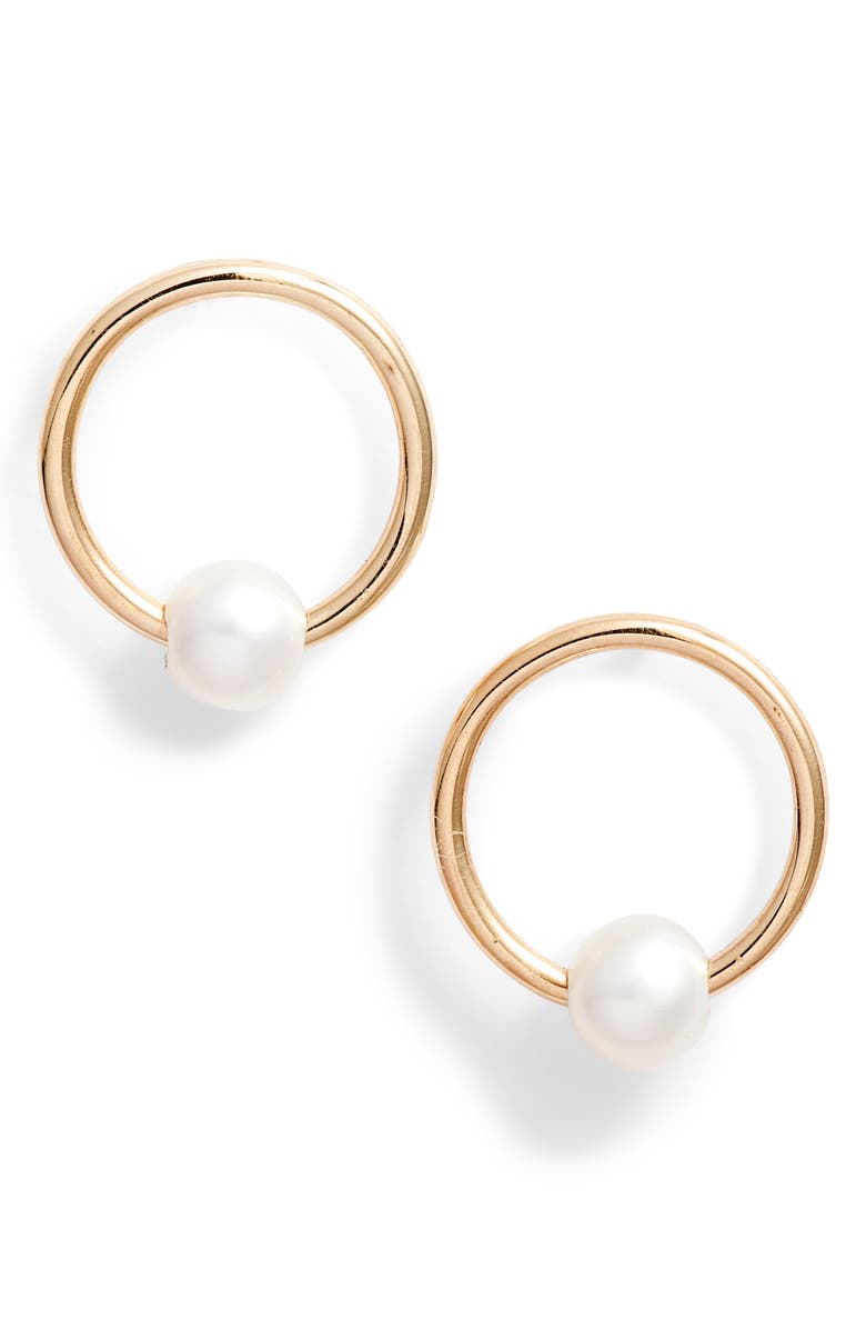 Poppy Finch Pearl Frontal Hoop Earrings, Main, color, 