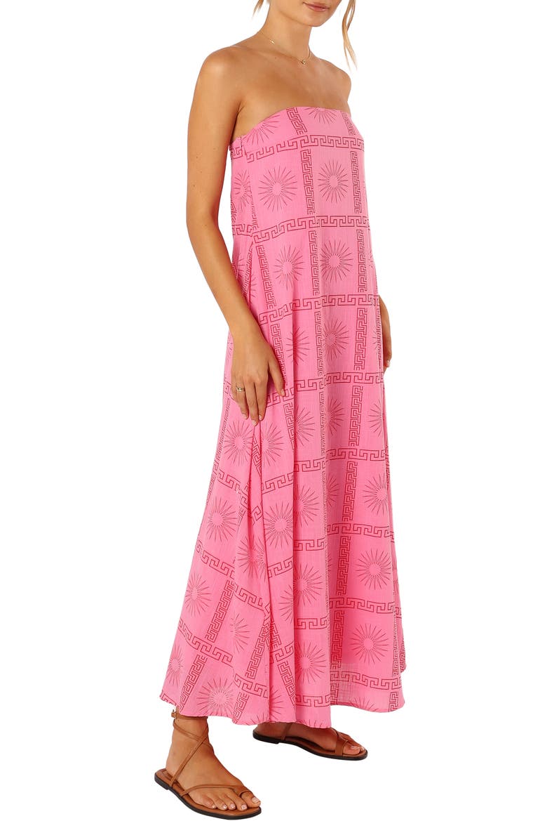 Petal & Pup Soph Print Strapless Maxi Dress, Alternate, color, Pink Red