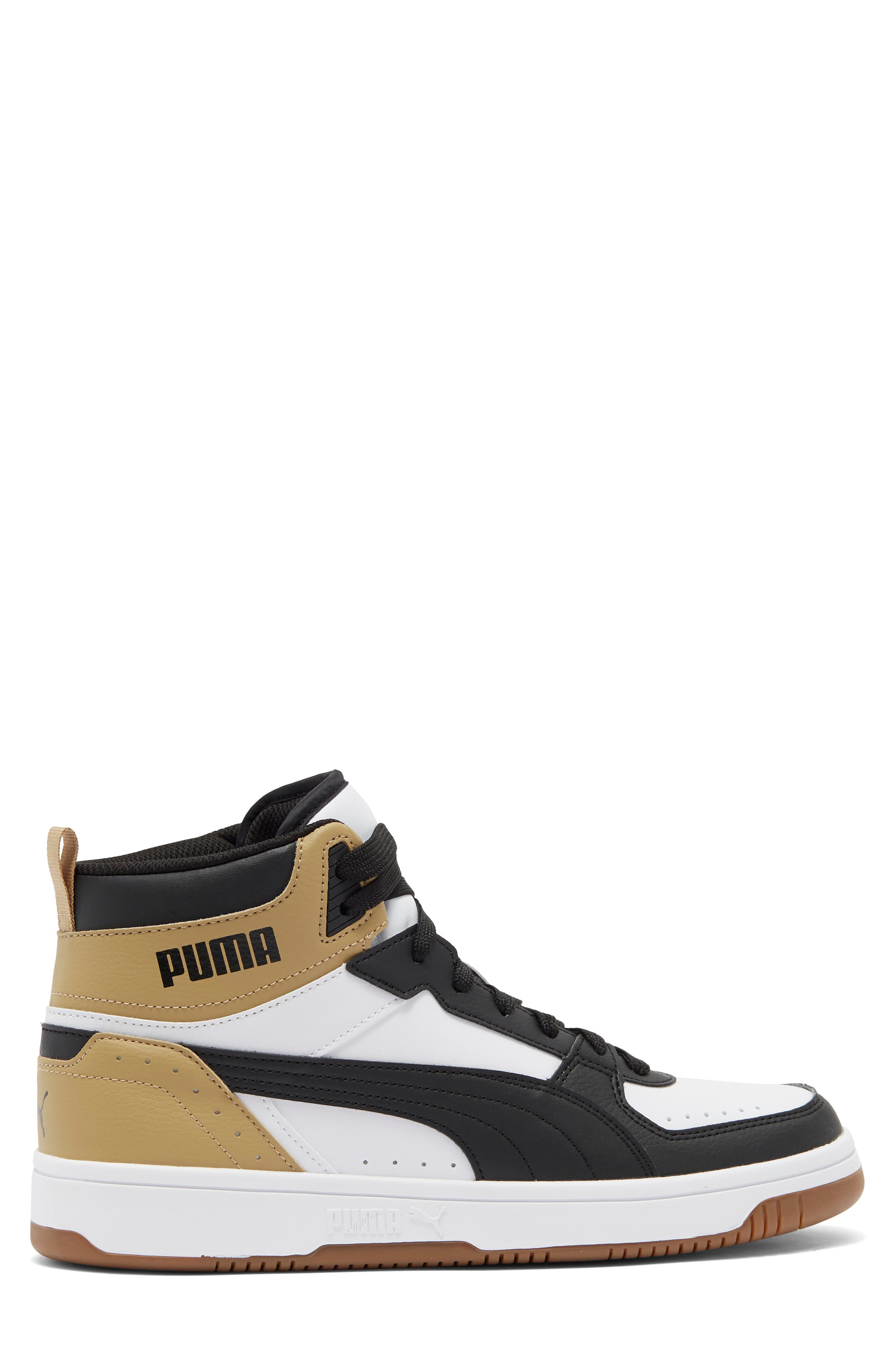 PUMA Rebond Joy High Top Sneaker, Alternate, color, Puma White-Puma Black-Tan