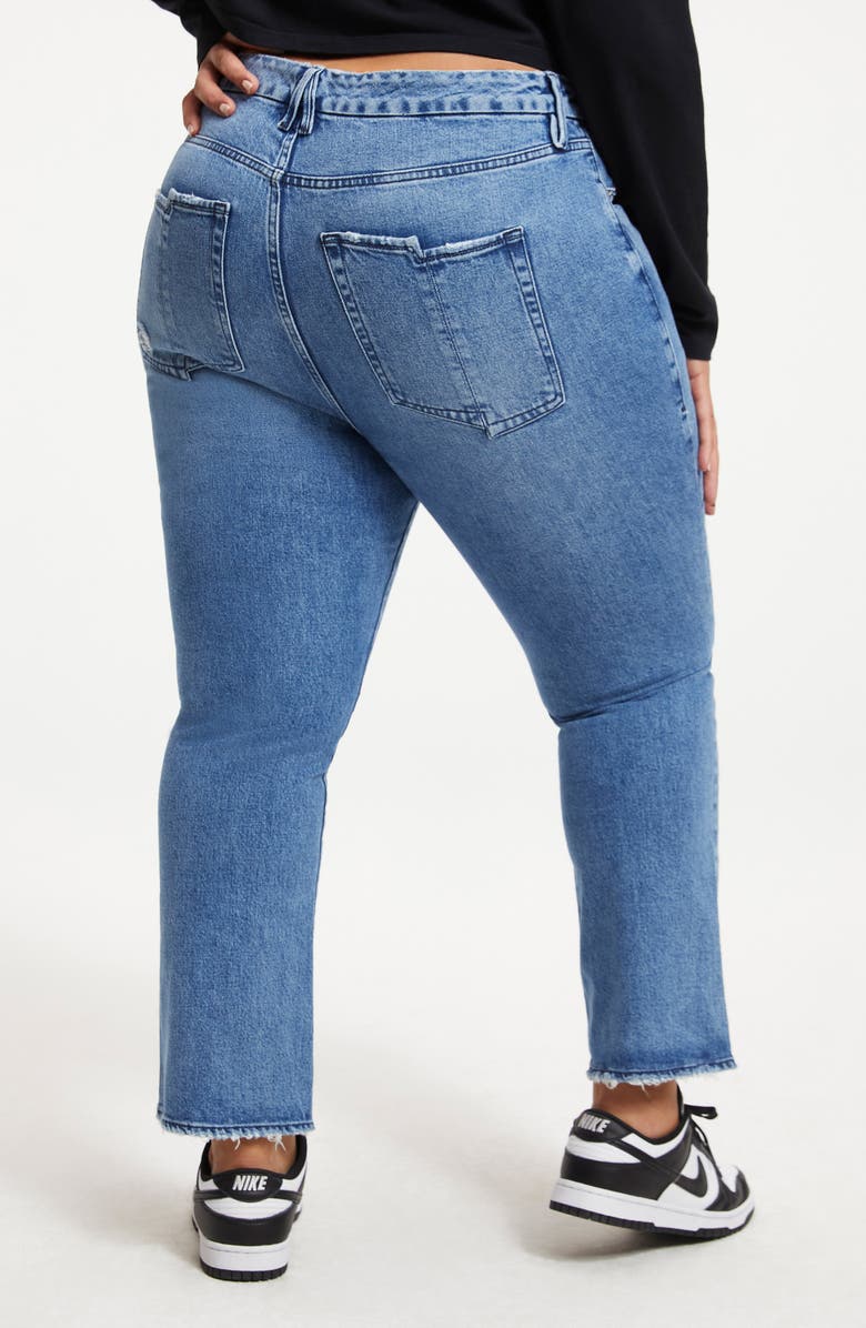 Good American Good Straight High Waist Ankle Straight Leg Organic Cotton Jeans, Alternate, color,