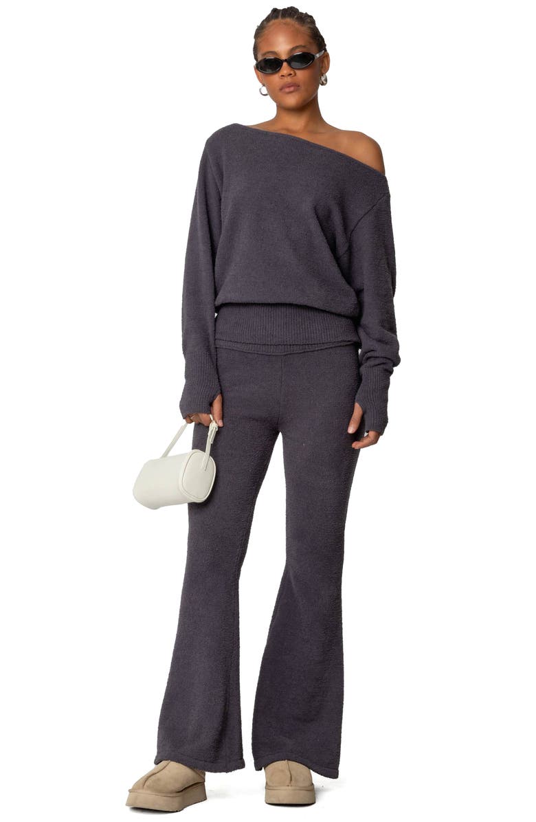 EDIKTED Plush Oversize Asymmetric Sweater, Alternate, color, Dark Gray