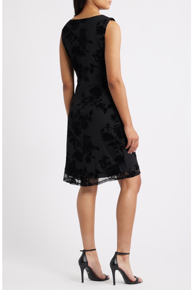 Flocked Faux Wrap Dress, Alternate, color, BLACK
