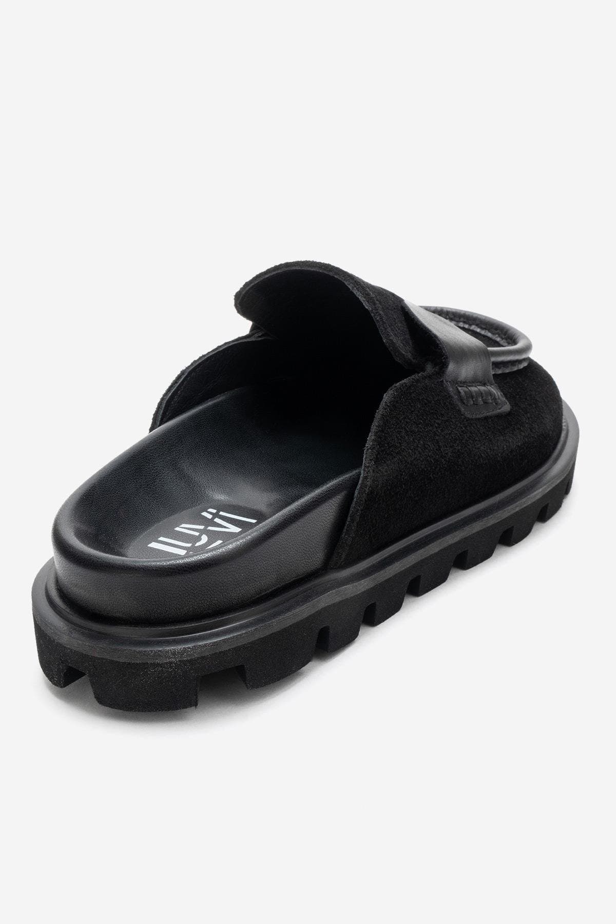 Vela Leather Slipper, Alternate, color, Black Suede