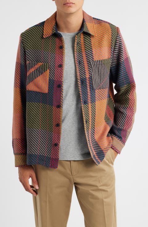 Whiting Tempo Exploded Plaid Cotton Blend Button-Up Overshirt