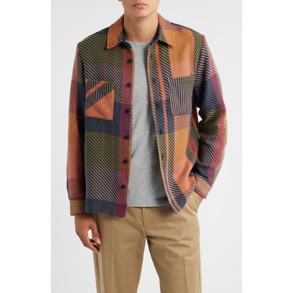 Wax London Whiting Tempo Exploded Plaid Cotton Blend Button-up Overshirt In Multi