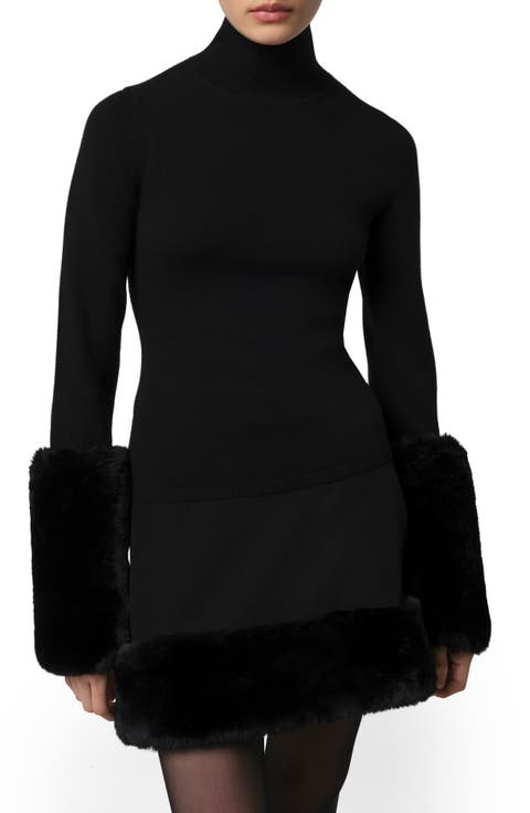 Pluche™ Faux Fur Cuff Turtleneck Sweater