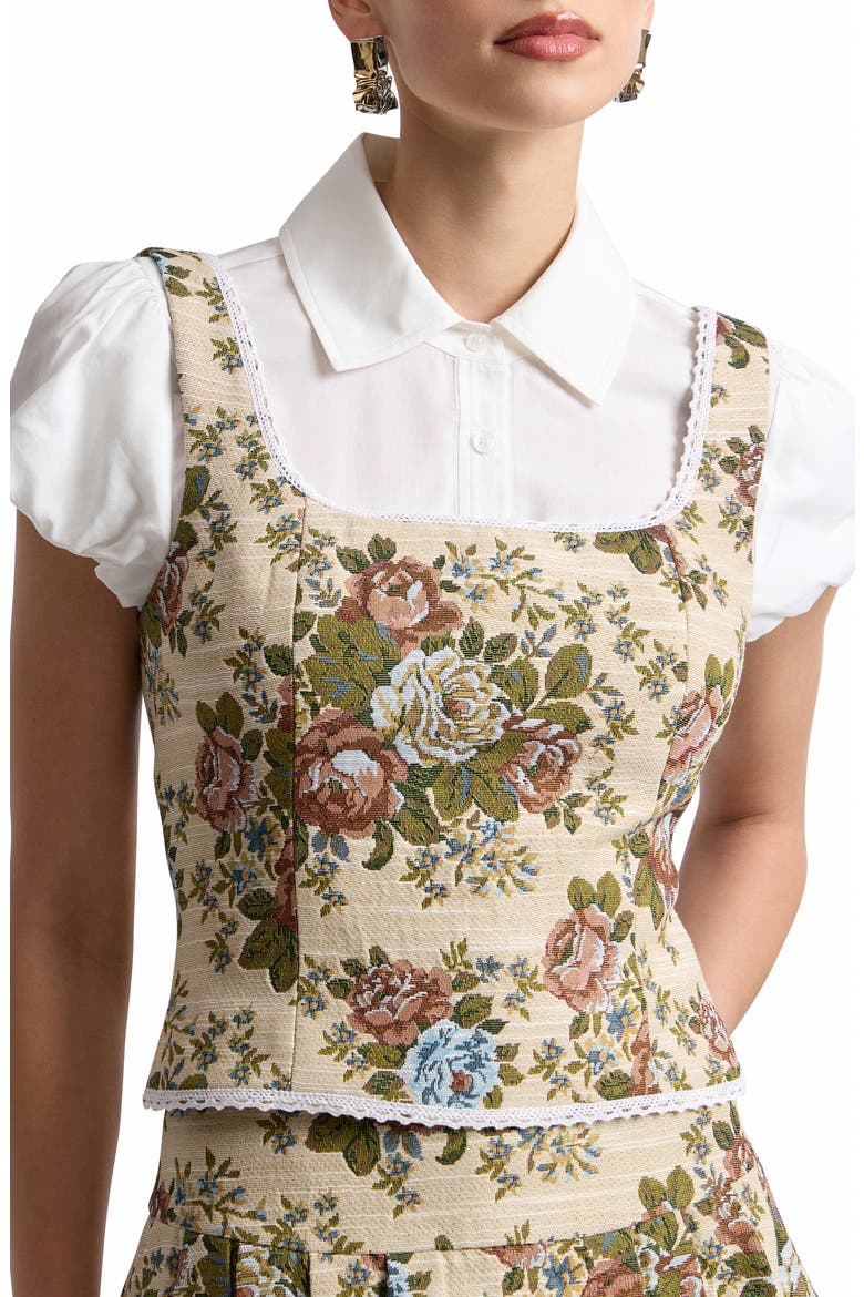 Floral Tapestry Lace Trim Shell, Alternate, color, TAUPE FLORAL