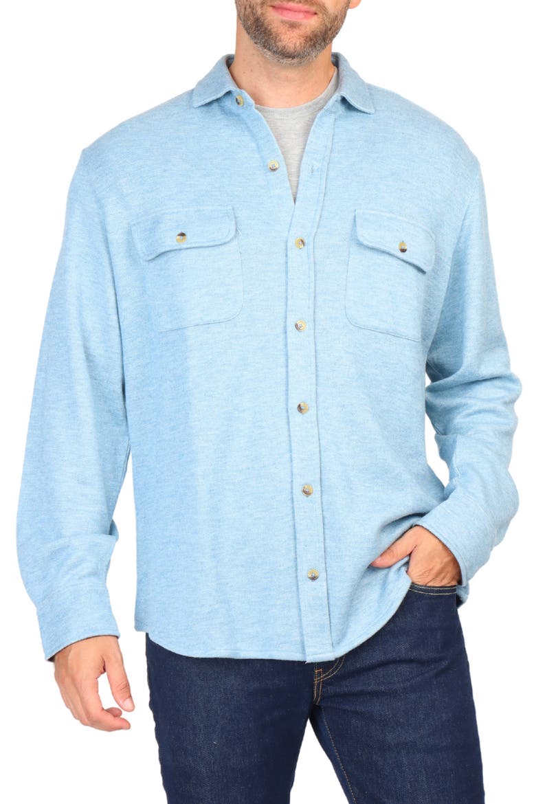 Long Sleeve Melange Solid Button Front Shirt, Alternate, color, AQUA