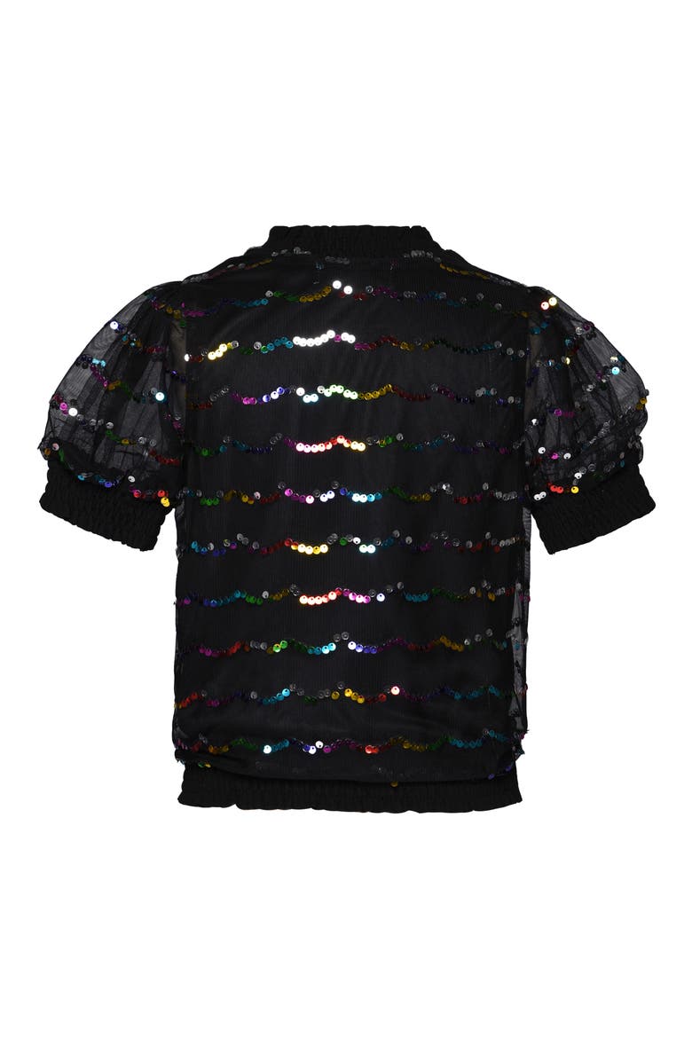 Kids' Sequin Mesh Puff Sleeve Top, Alternate, color, BLACK