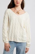 BP. Cable Knit V-Neck Cotton Blend Sweater