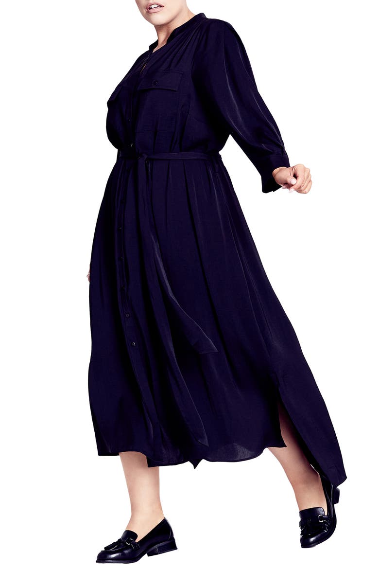 Belted Long Sleeve Shirtdress, Main, color, BLACK
