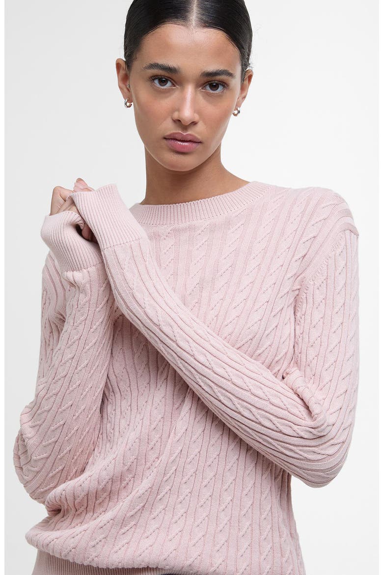 Hartland Cotton Cable Crewneck Sweater, Alternate, color, PRIMROSE PINK