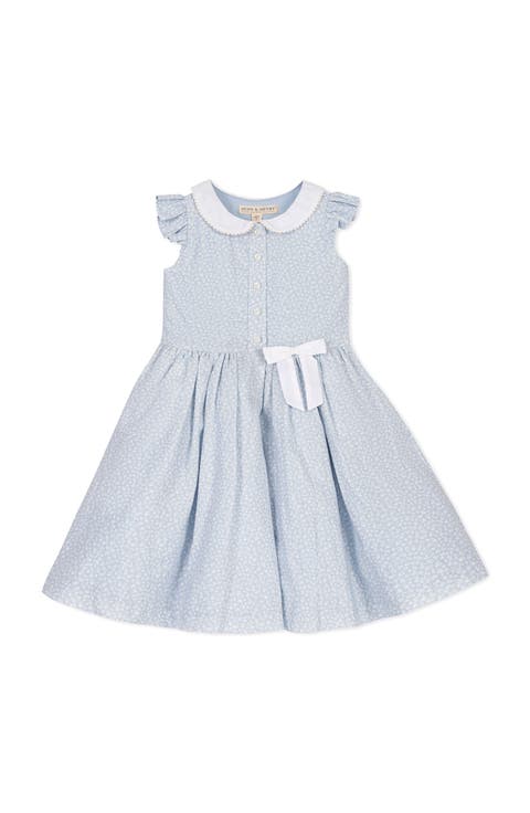 Kids' Flutter Sleeve Linen Dress with Peter Pan Collar