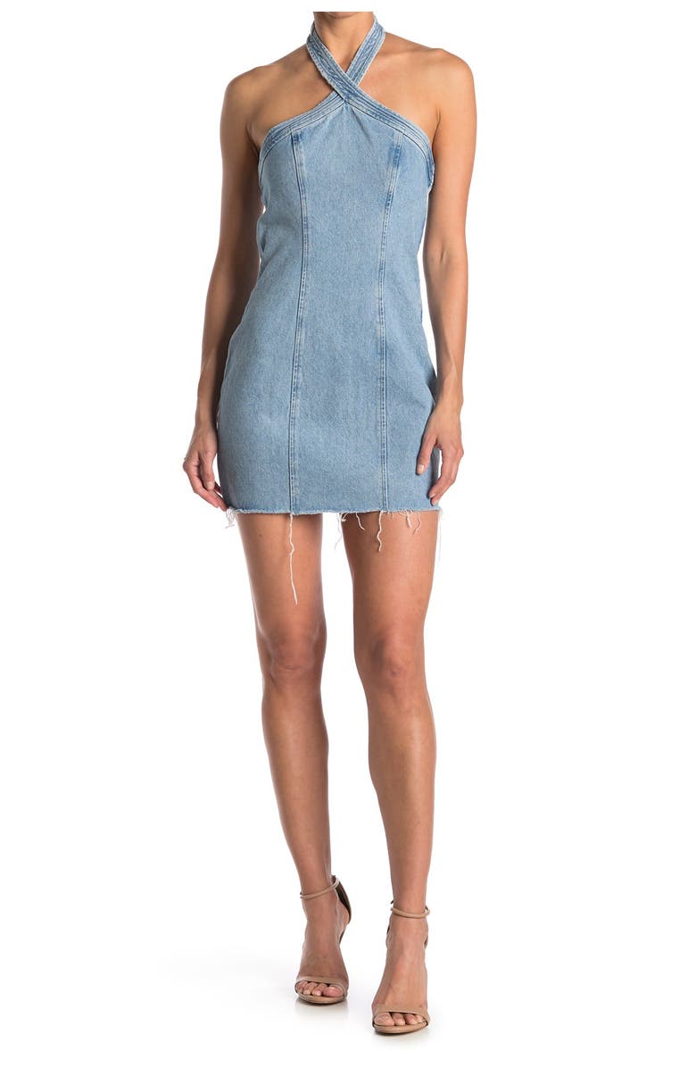 GRLFRND Vanessa Denim Halter Mini Dress, Main, color, 