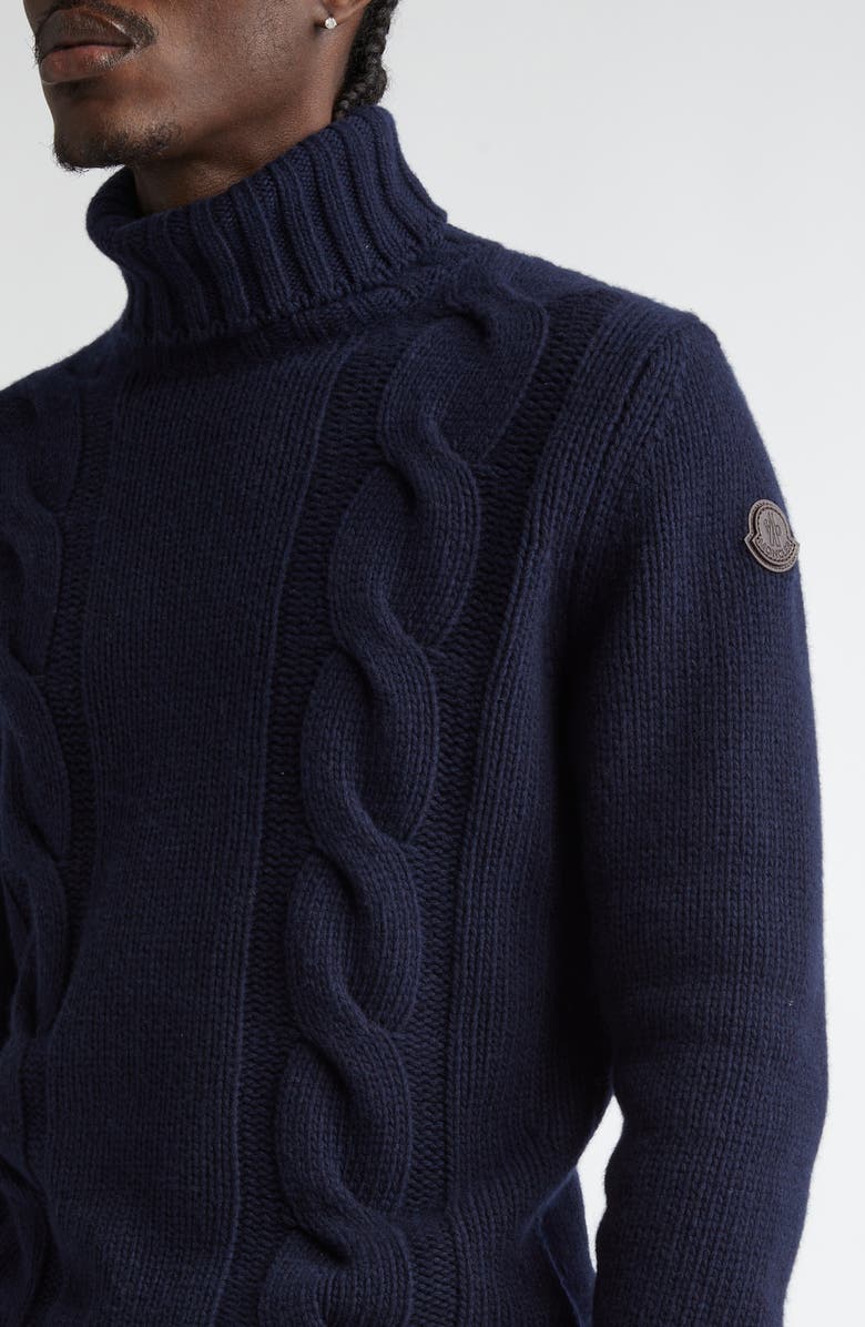 Moncler Ciclista Cable Stitch Virgin Wool & Cashmere Turtleneck Sweater, Alternate, color, 