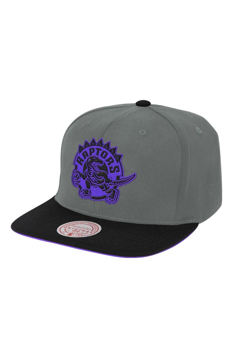 Mitchell & Ness Men's Mitchell & Ness Gray/Black Toronto Raptors Hardwood Classics Neon Lights Snapback Adjustable Hat, Main, color, 