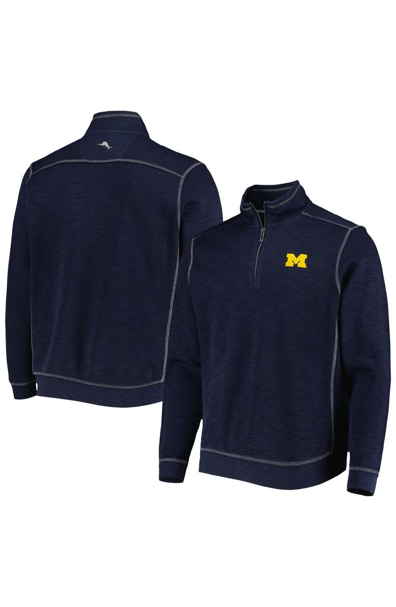 Tommy Bahama Men's Tommy Bahama Navy Michigan Wolverines Sport Tobago Bay Tri-Blend Mock Neck Half-Zip Jacket, Main, color,