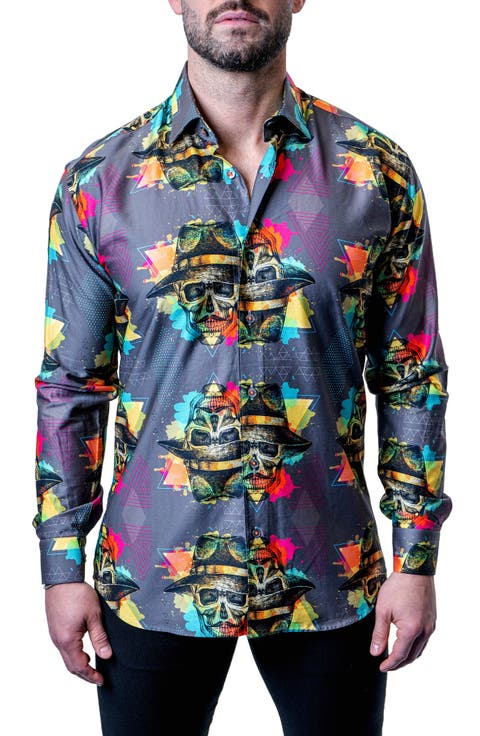 Fibonacci Mob Skull Multi Contemporary Fit Button-Up Shirt