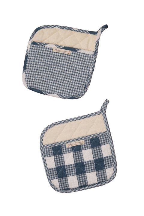 Prairie Essentials Pocket Potholders in Navy Plaid, Set of 2
