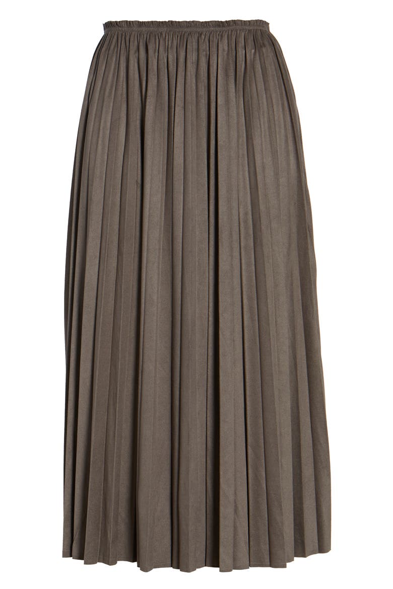 Pleated Faux Suede Midi Skirt, Alternate, color, OLIVE