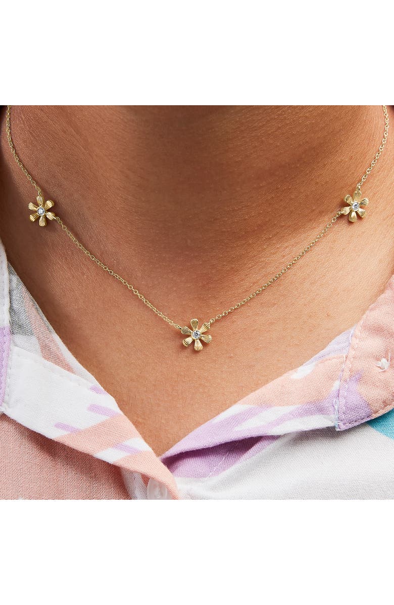 Haus of Brilliance 10K Yellow Gold 1/8 Cttw Diamond Floral Station Chain Necklace, Alternate, color, Yellow