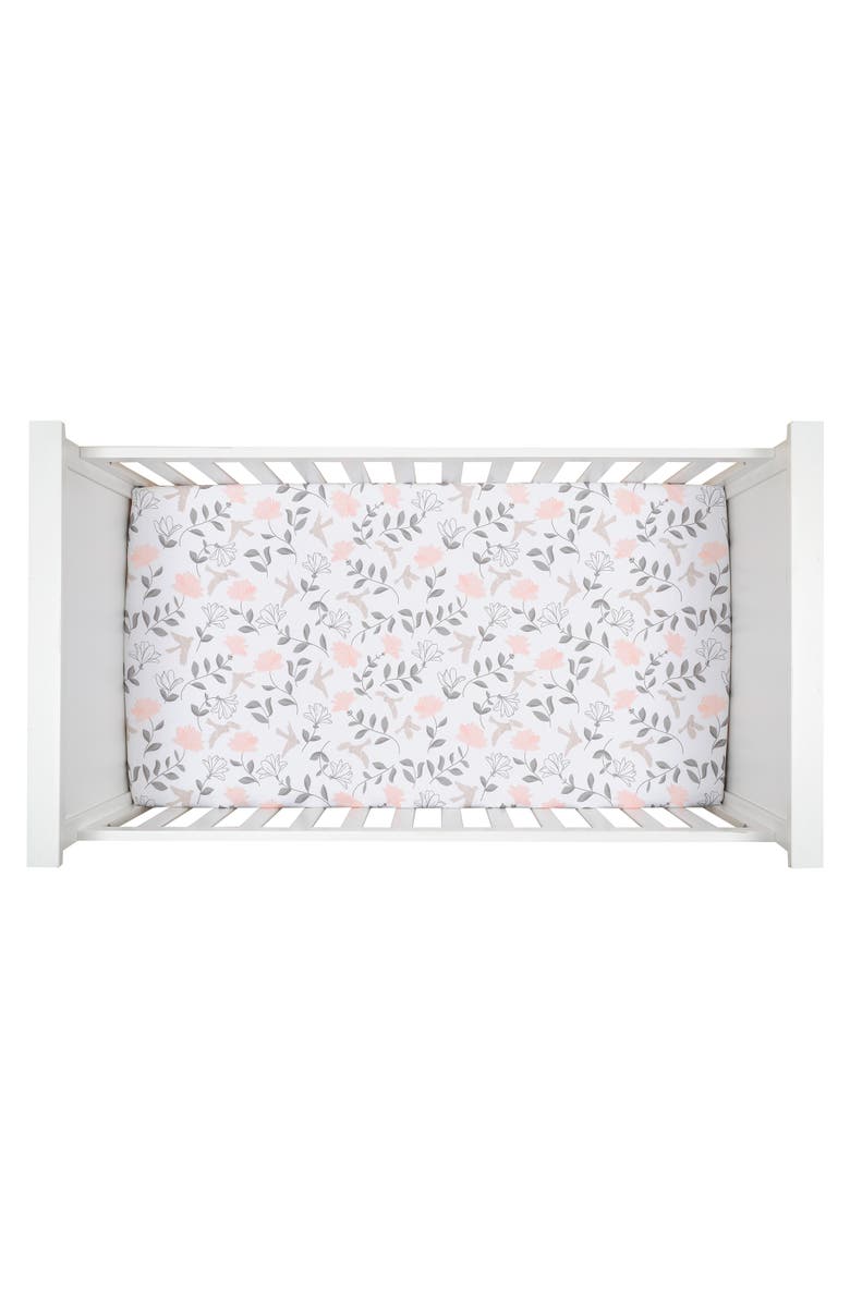 Lambs & Ivy Petals Floral 100% Cotton Fitted Crib/Toddler Sheet, Alternate, color, White