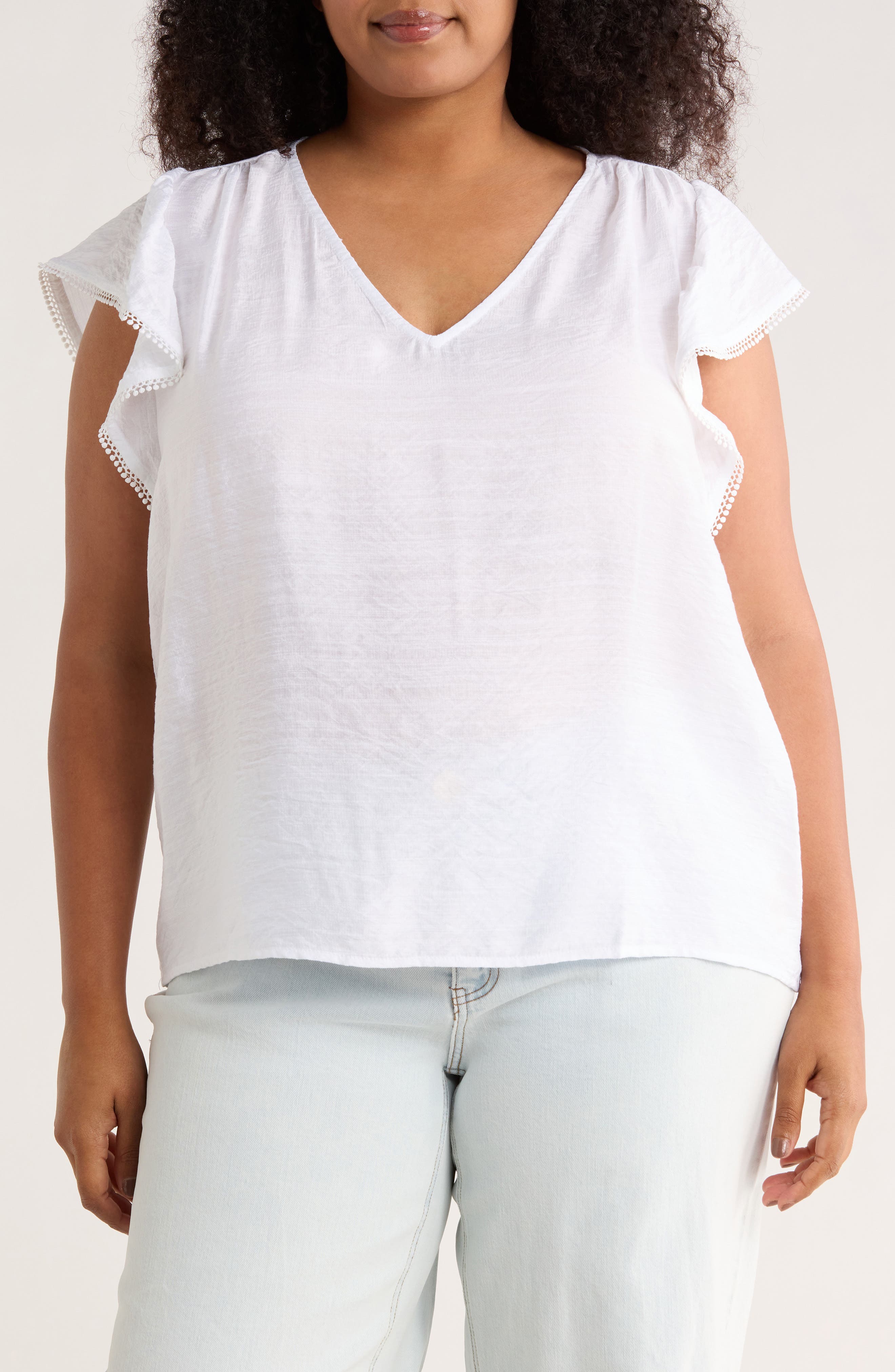 PHILOSOPHY REPUBLIC CLOTHING V-Neck Flutter Sleeve Top