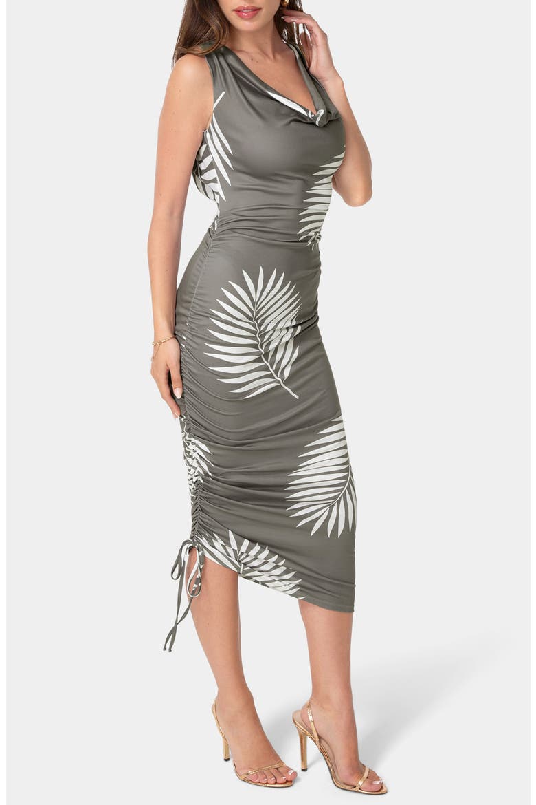 Printed Cowl Neck Midi Dress, Alternate, color, GREY MULTI
