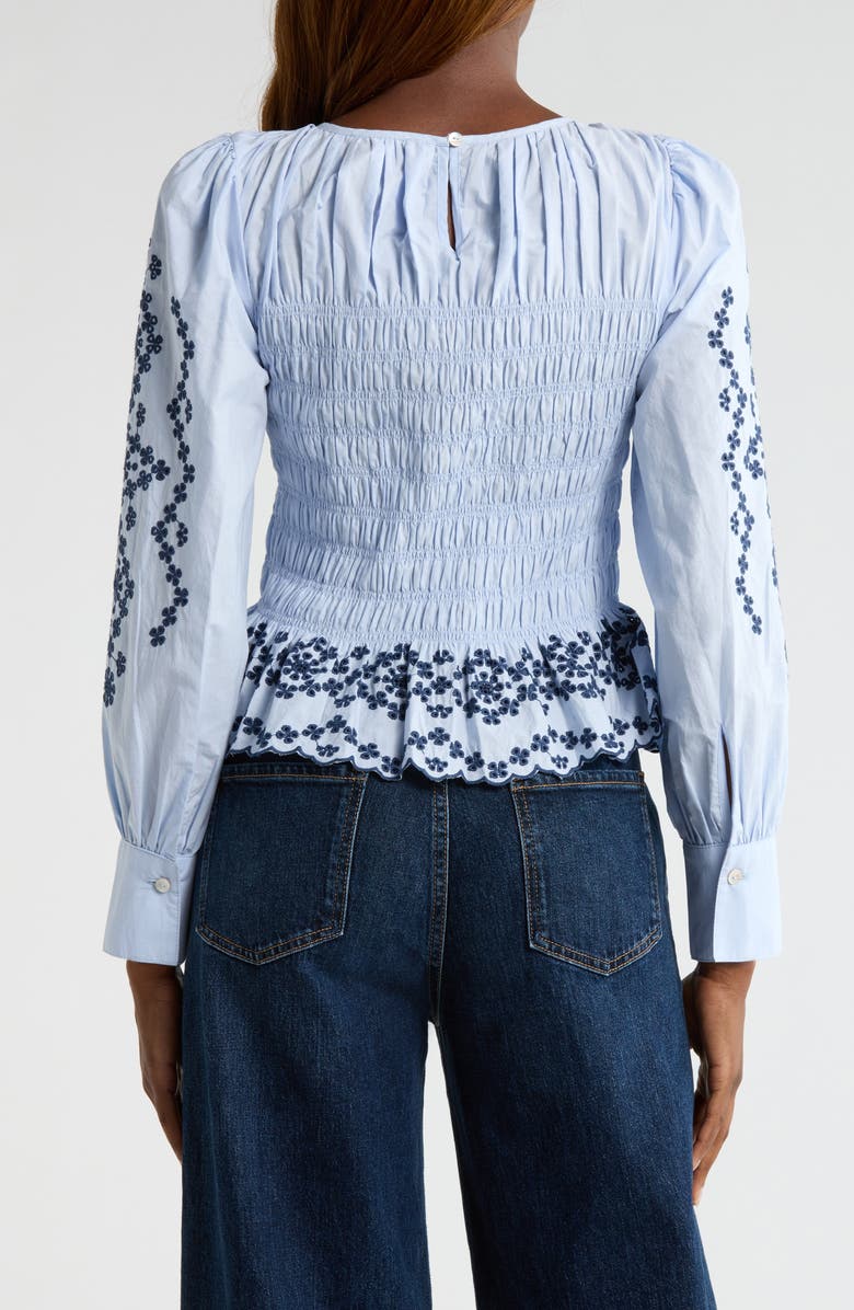 Rails Tabi Embroidered Smocked Cotton Top, Alternate, color, Blue Bird