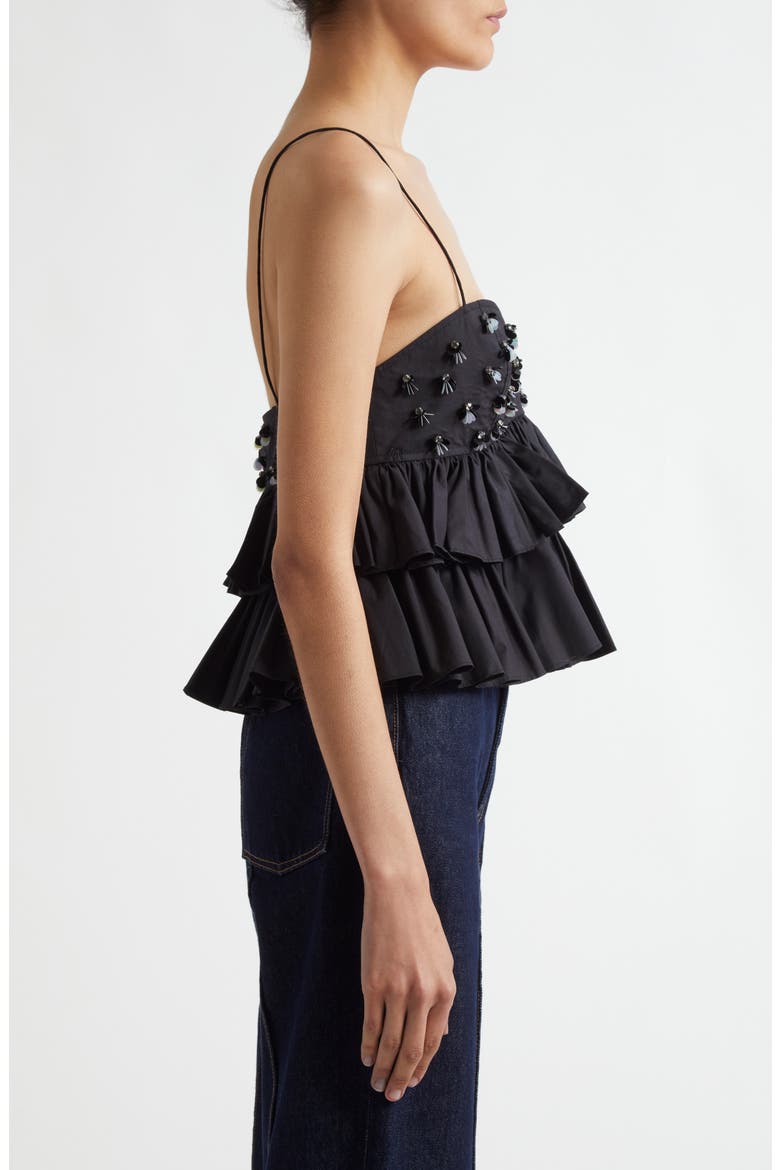Lucia Embellished Ruffle Crop Camisole, Alternate, color, NOIR