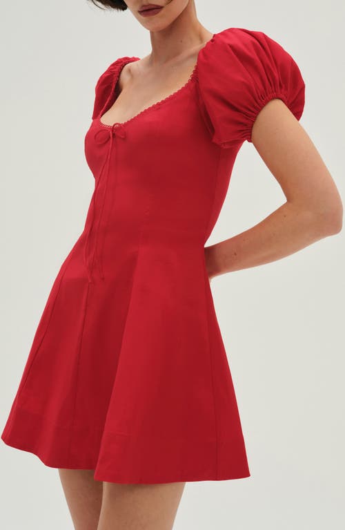 For Love & Lemons Zuri Puff Sleeve Fit & Flare Minidress In Red