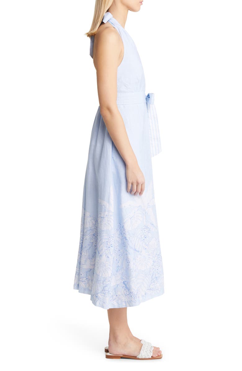 Tommy Bahama Totally Toile Halter Neck Linen Midi Dress, Alternate, color,