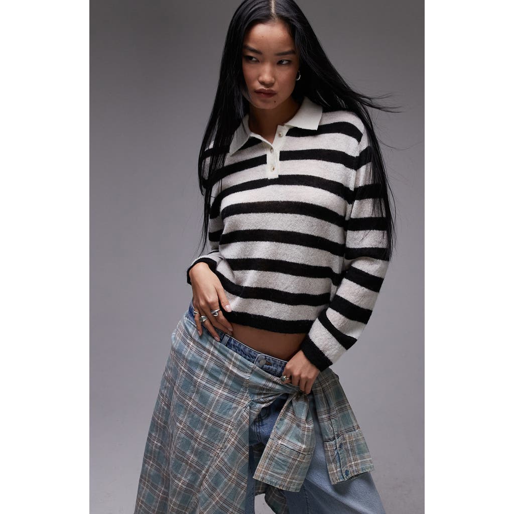 TOPSHOP TOPSHOP STRIPE POLO SWEATER