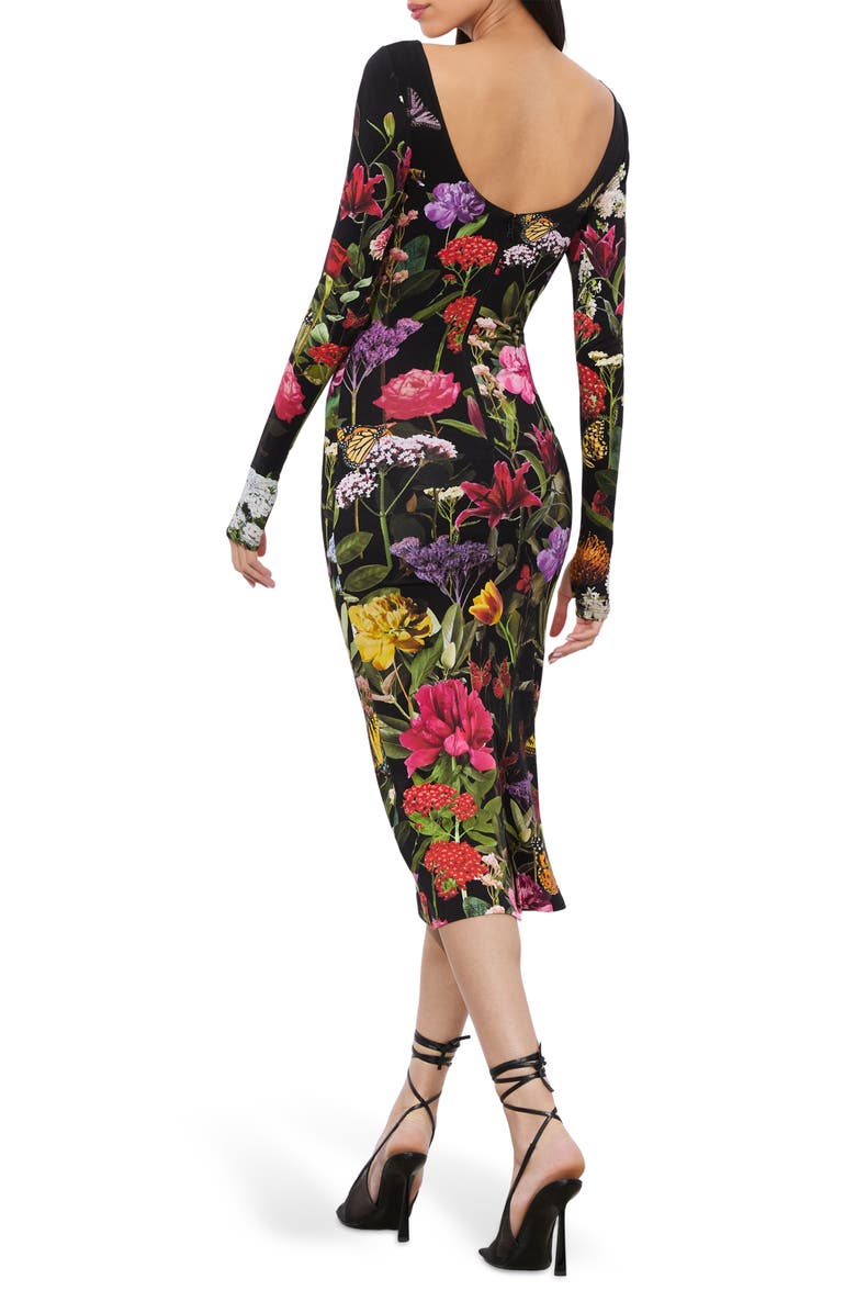 Alice + Olivia Delora Floral Long Sleeve Body-Con Midi Dress, Alternate, color, Secret Garden