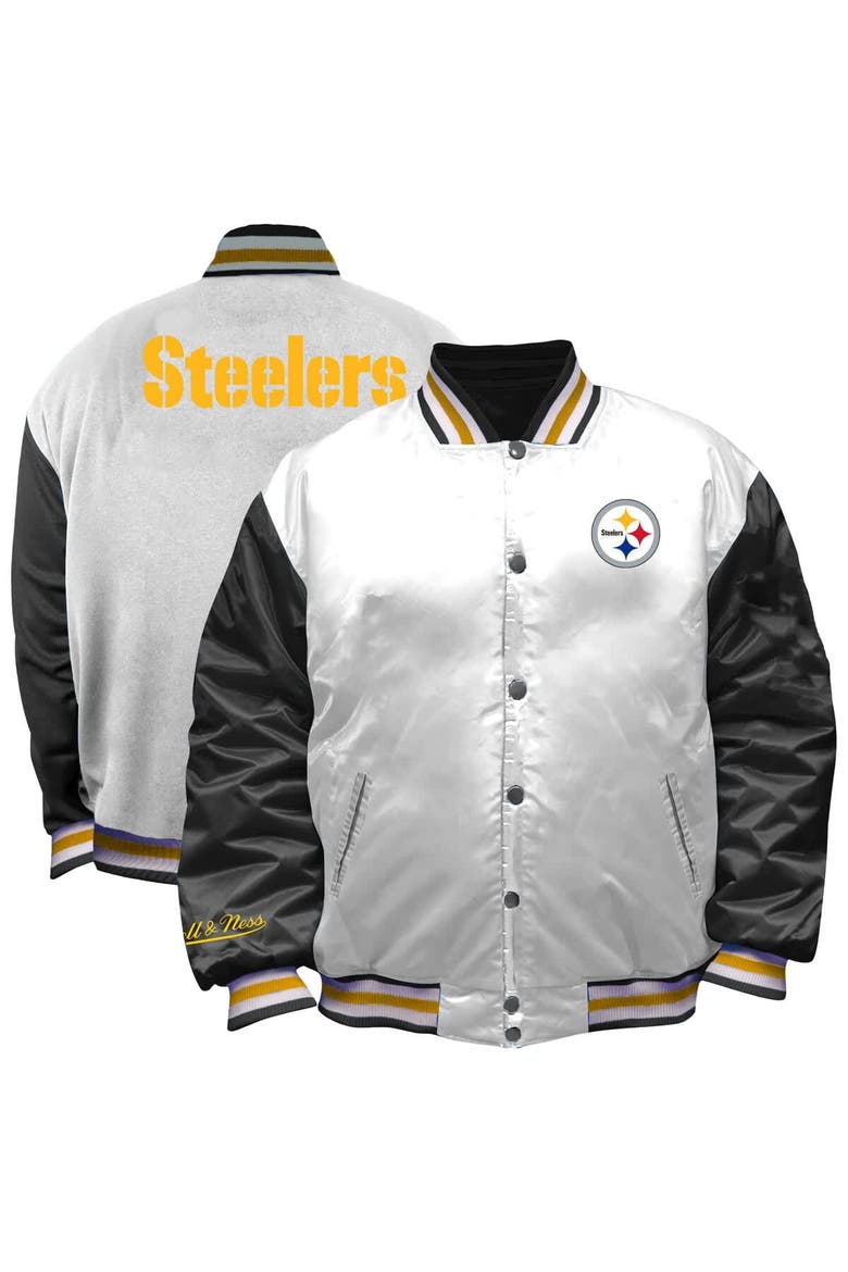 Women's Mitchell & Ness White Pittsburgh Steelers Plus Size Full-Snap Satin Jacket, Main, color, White
