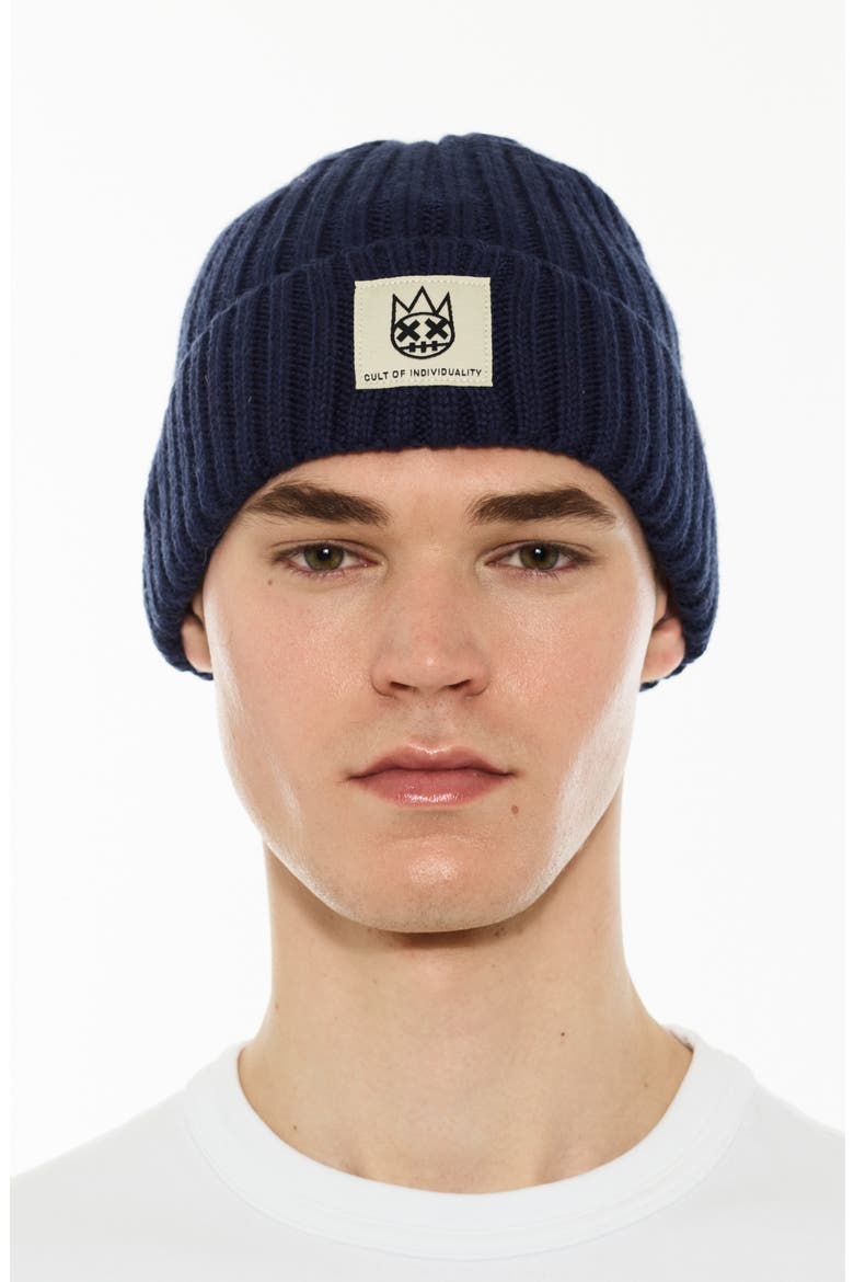 Logo Label Wool Blend Knit Beanie, Main, color, MIDNIGHT BLUE