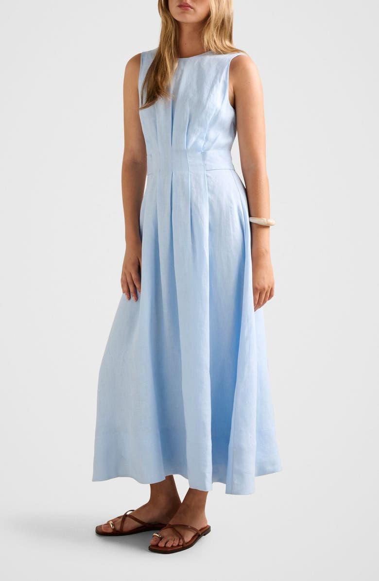 Ever New Rosie Tuck Detail Sleeveless Linen Dress, Alternate, color, Bluebell