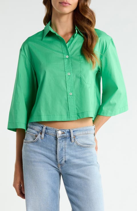 Crop Cotton Button-Up Shirt