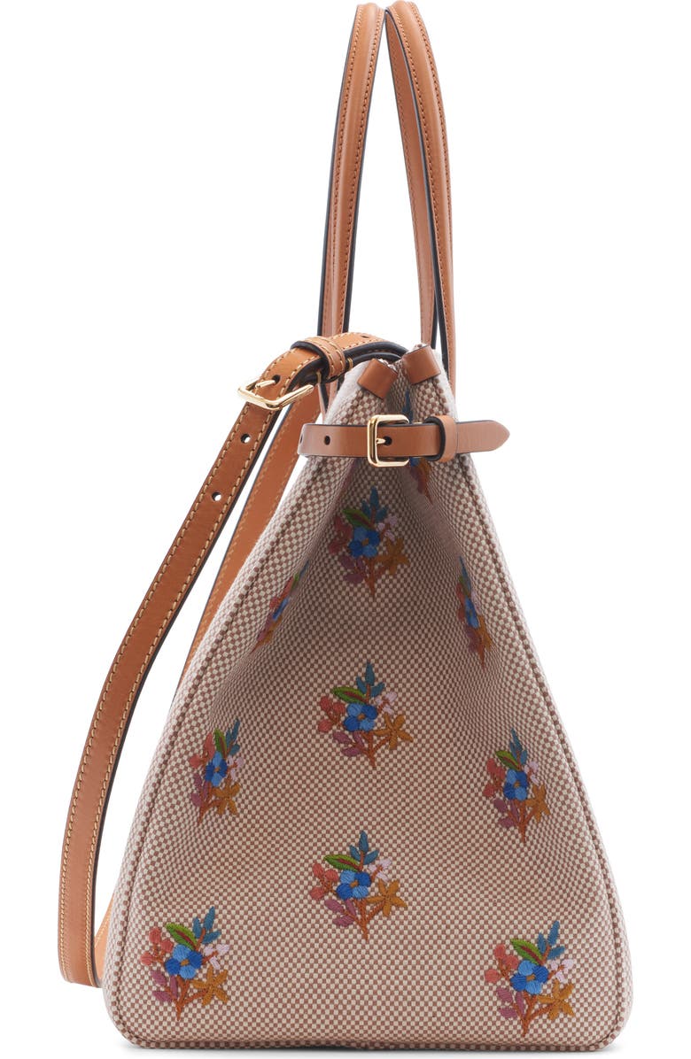 Valentino Garavani Medium Antibes Flower Embroidered Canvas Tote, Alternate, color, Tobacco