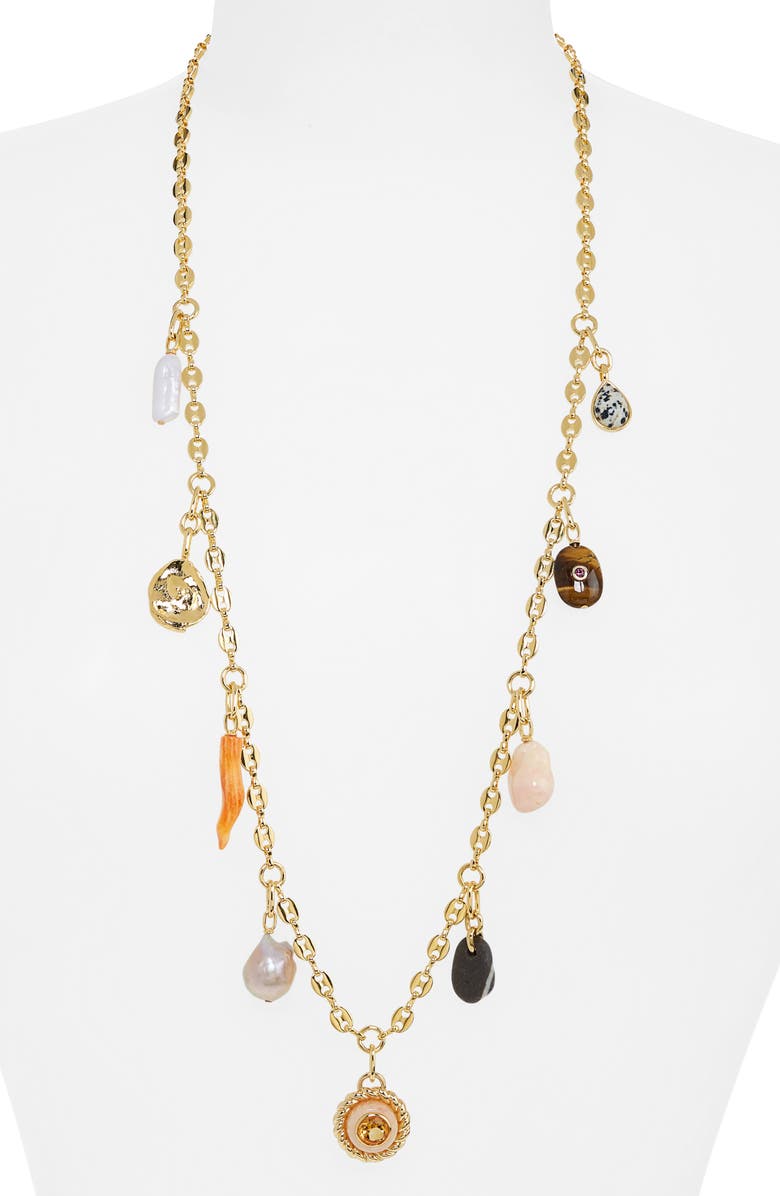 Lizzie Fortunato Lucky Charm Freshwater Pearl Station Necklace, Main, color, 