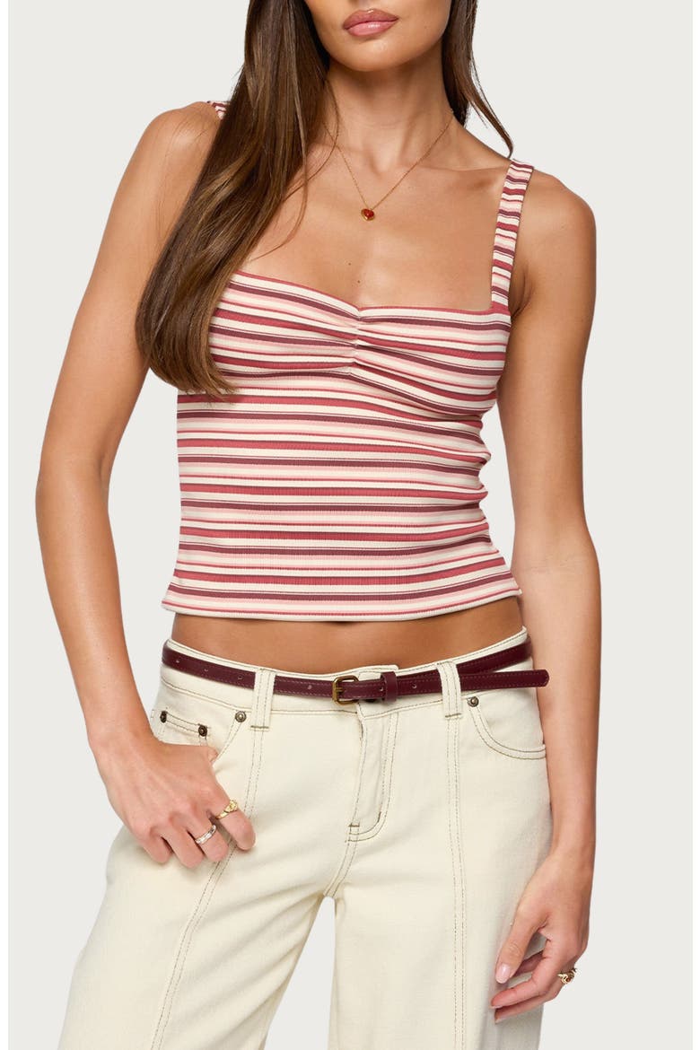Adelia Stripe Ruched Knit Top, Main, color, BURGUNDY MIX