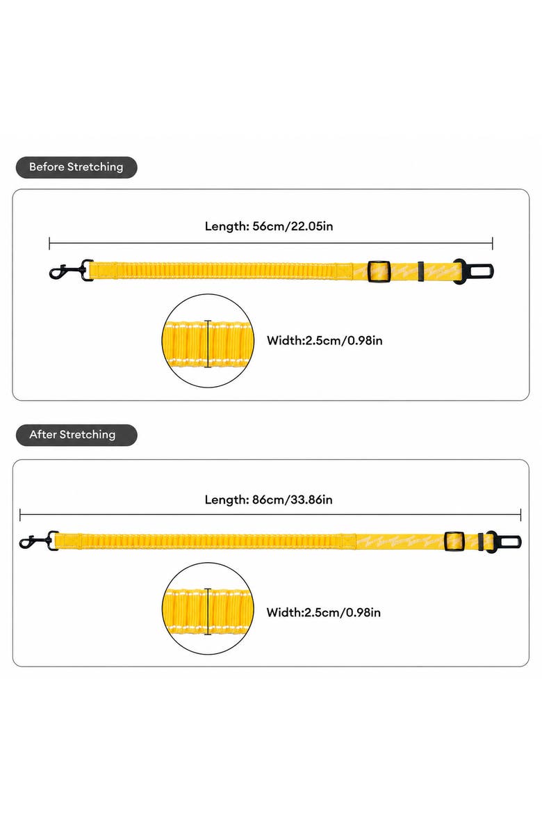 Dual-Sided Reflective Bungee Dog Car Seat Belt, Alternate, color, Yellow